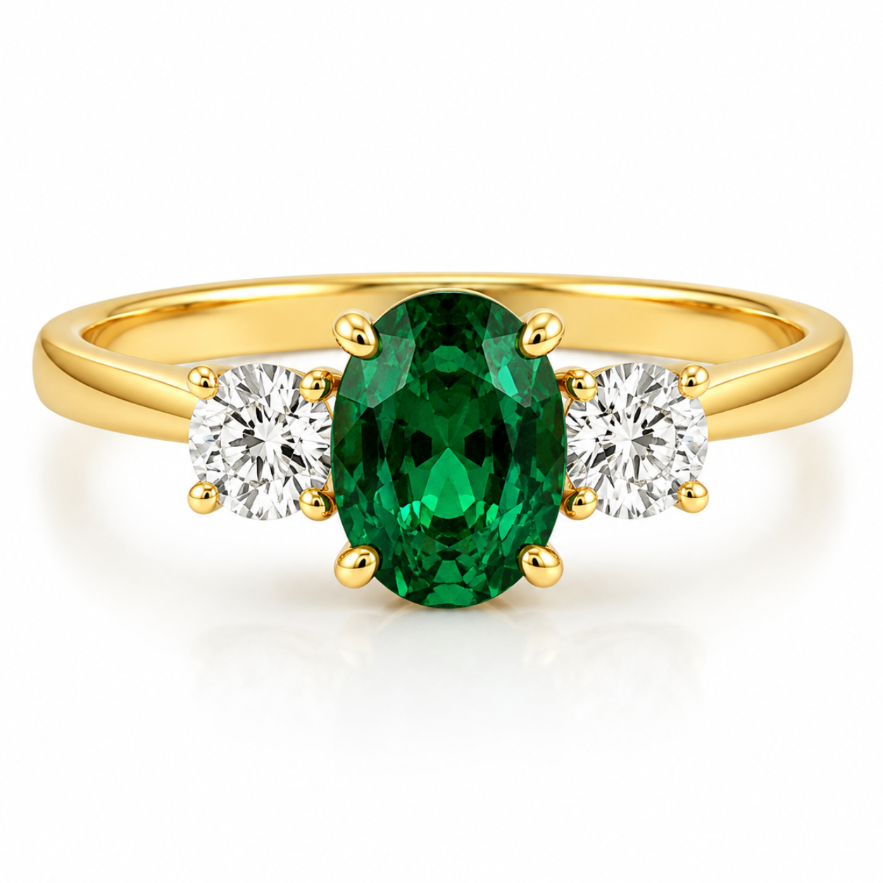 9kt Lab Grown Emerald and Diamond Three Stone Dress Ring