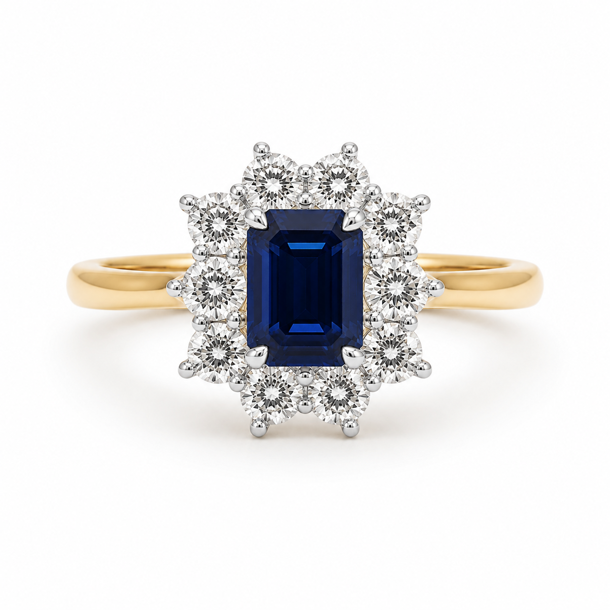 9kt Lab Grown Sapphire and Diamond Cluster Dress Ring