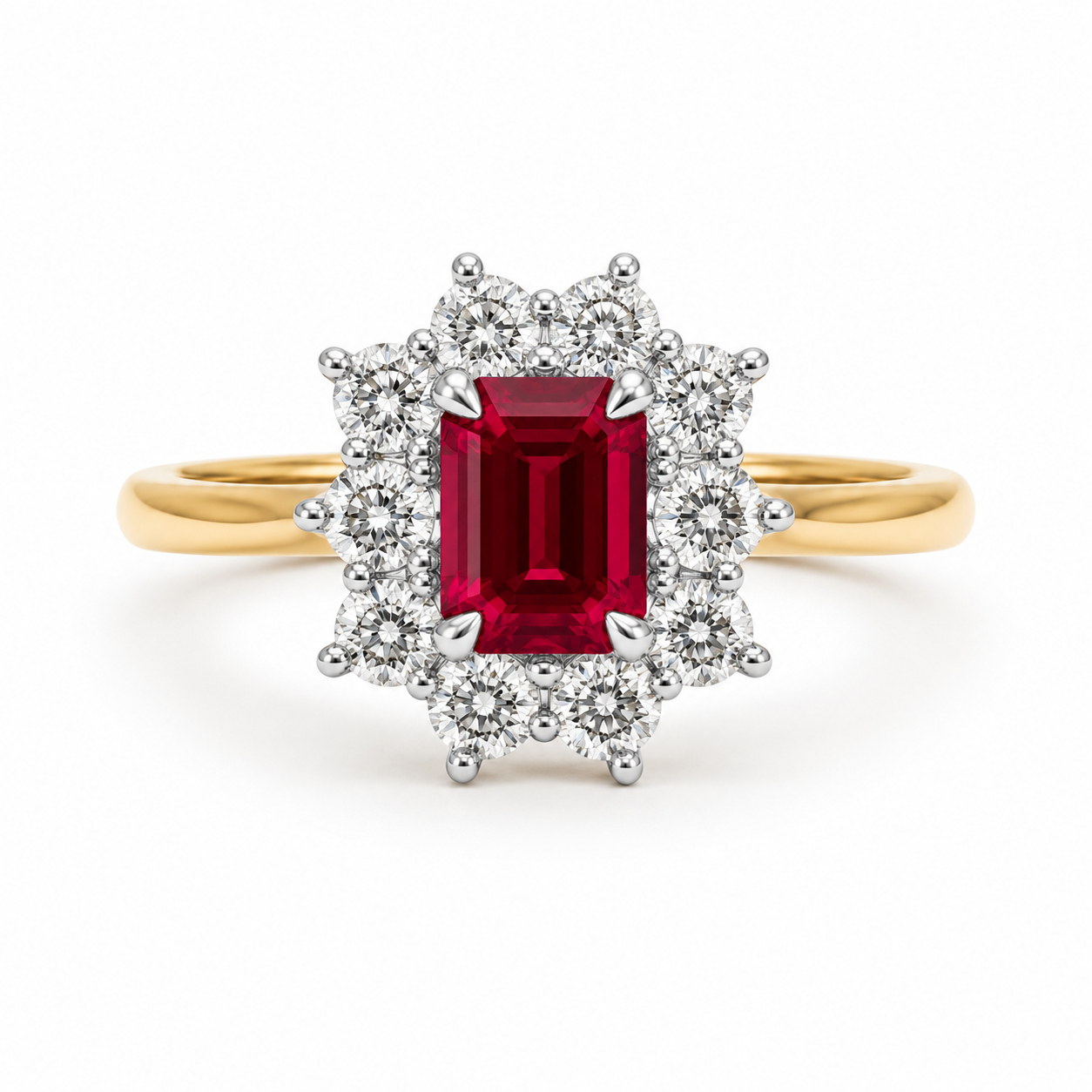 9kt Lab Grown Ruby and Diamond Cluster Dress Ring