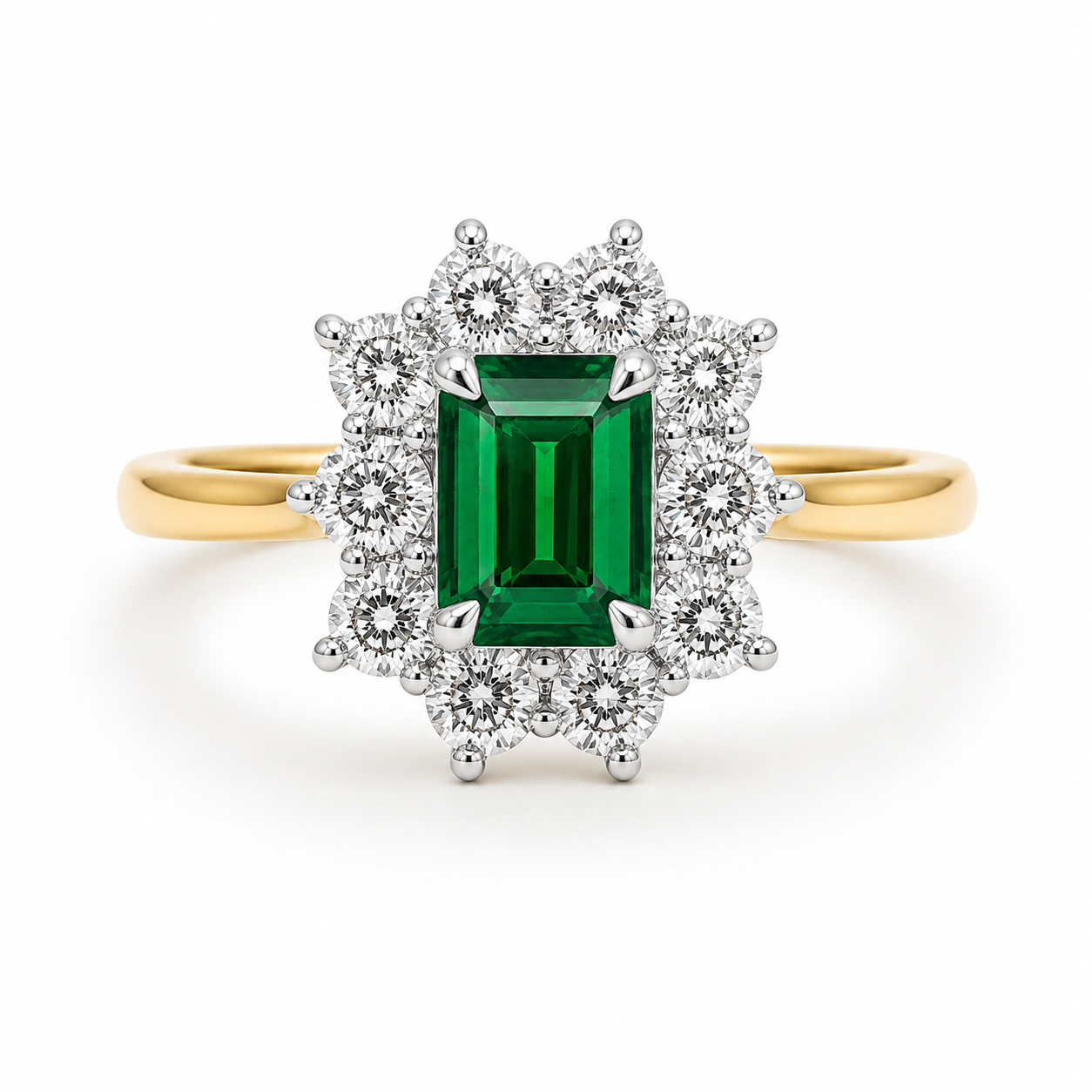 9kt Lab Grown Emerald and Diamond Cluster Dress Ring