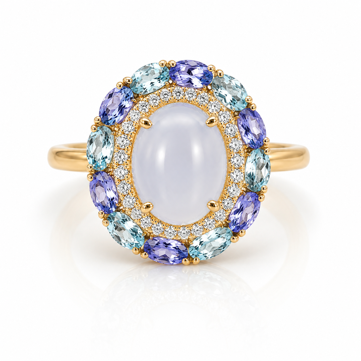 18kt Aquamarine, Tanzanite, Chalcedony and Diamond Dress Ring