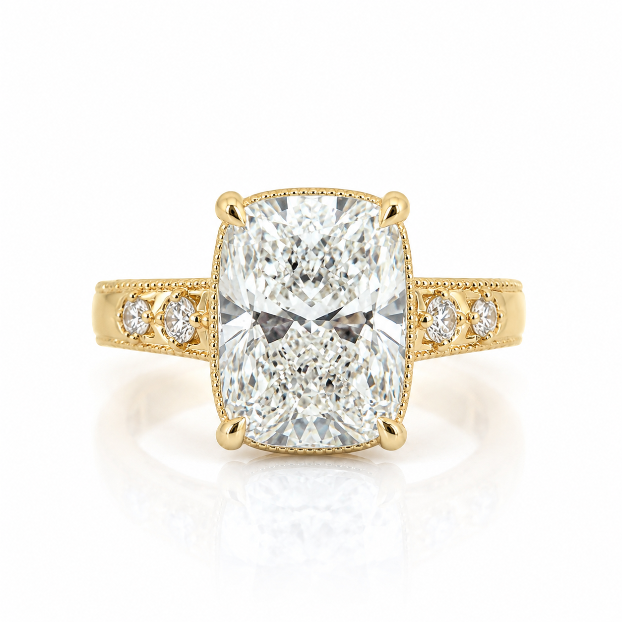 Lab Diamond 18kt Cushion Cut Solitaire Fancy Engagement Ring