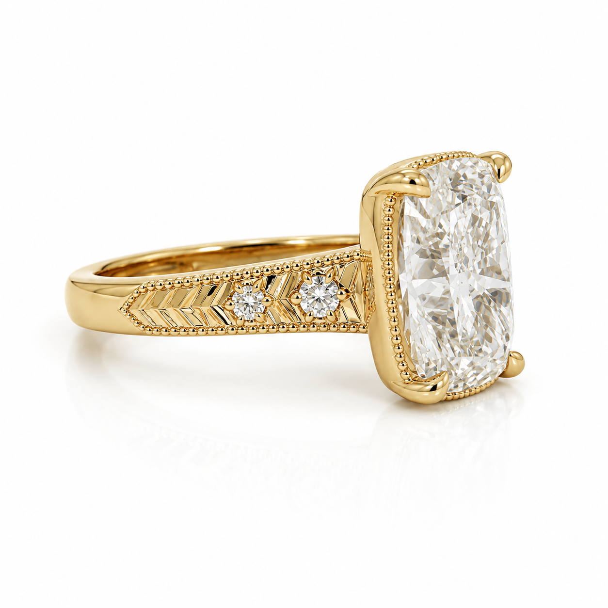 Lab Diamond 18kt Cushion Cut Solitaire Fancy Engagement Ring