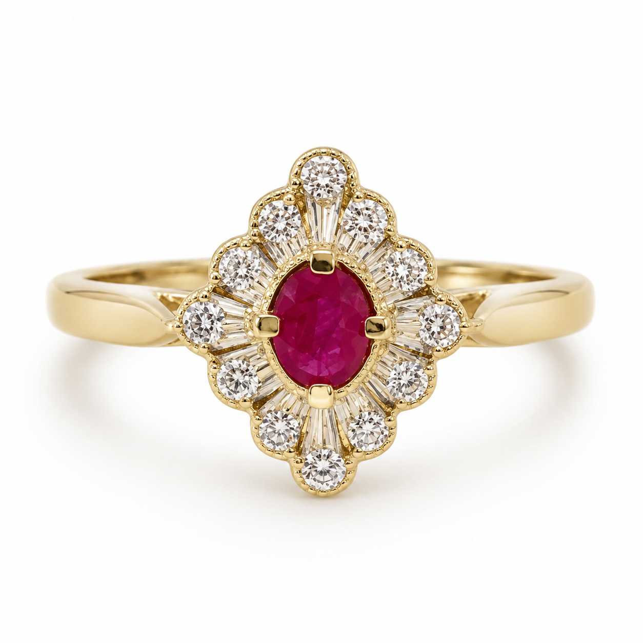 9kt Ruby and Diamond Vintage Style Dress Ring