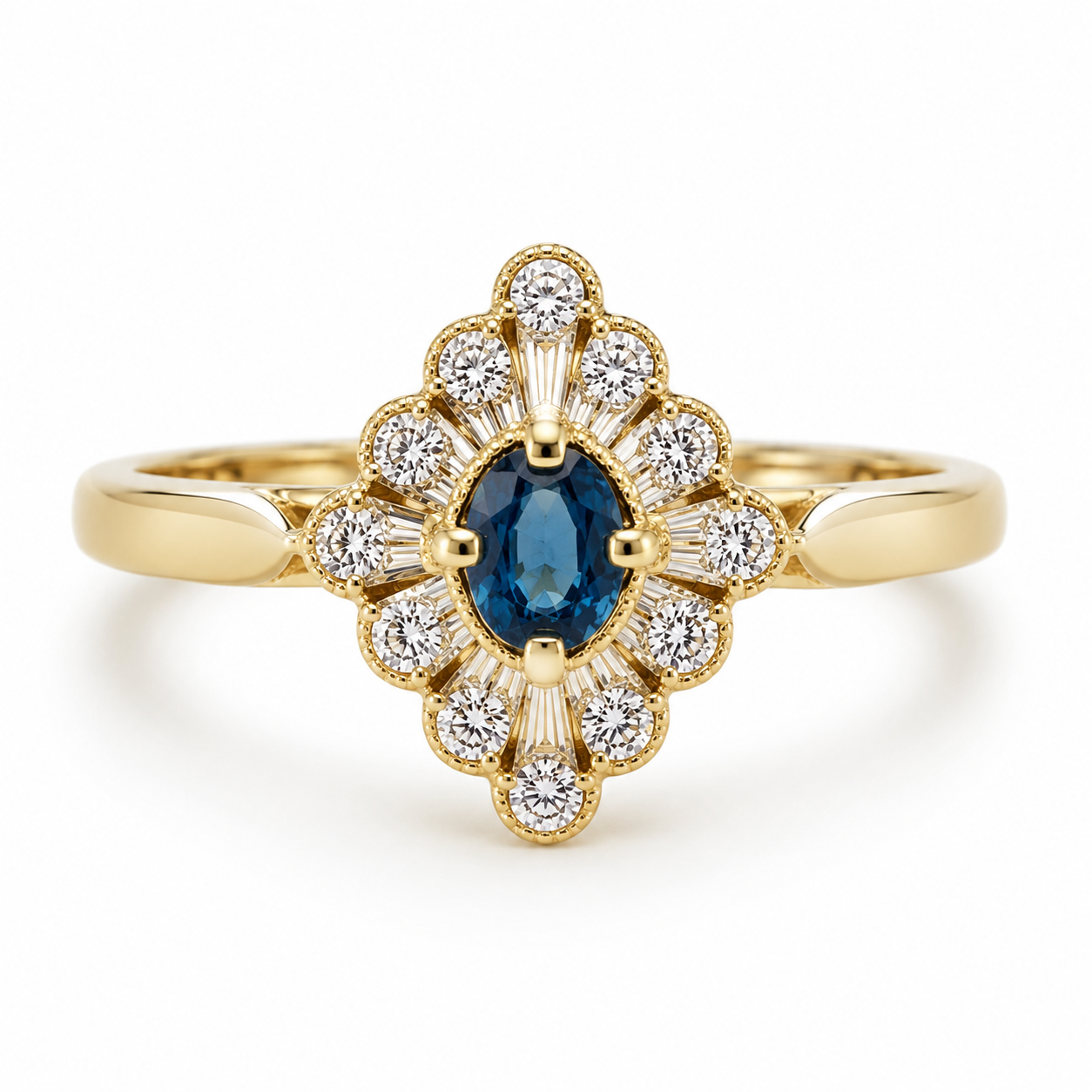 9kt Sapphire and Diamond Vintage Style Dress Ring