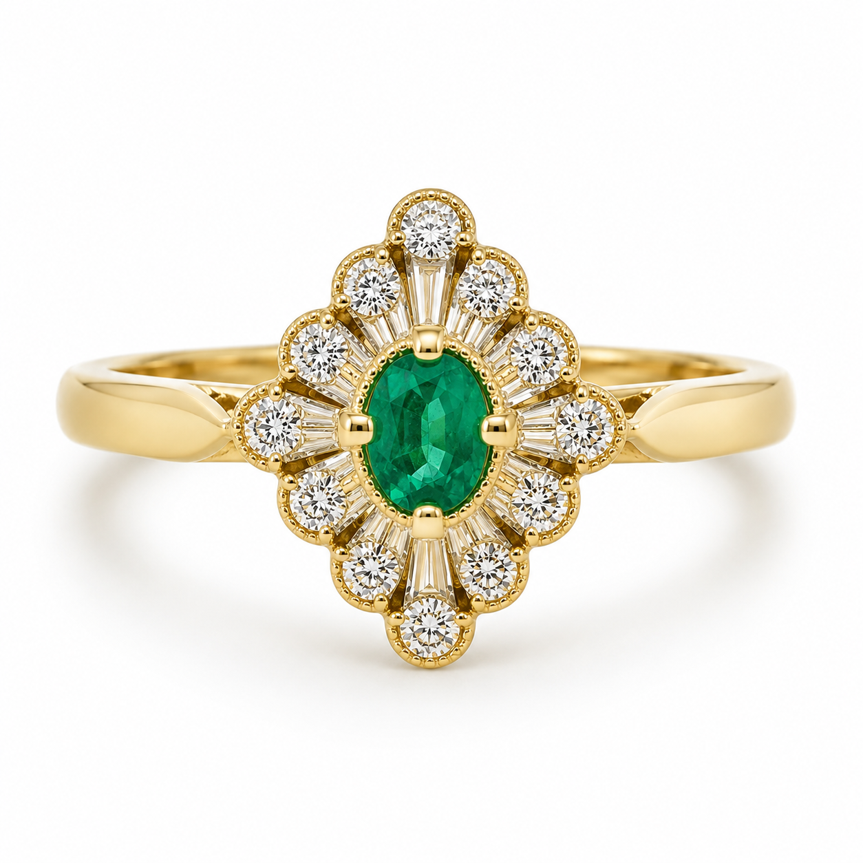 9kt Emerald and Diamond Vintage Style Dress Ring