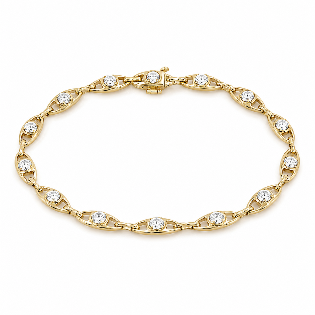 9kt Yellow Gold and Diamond Link Bracelet