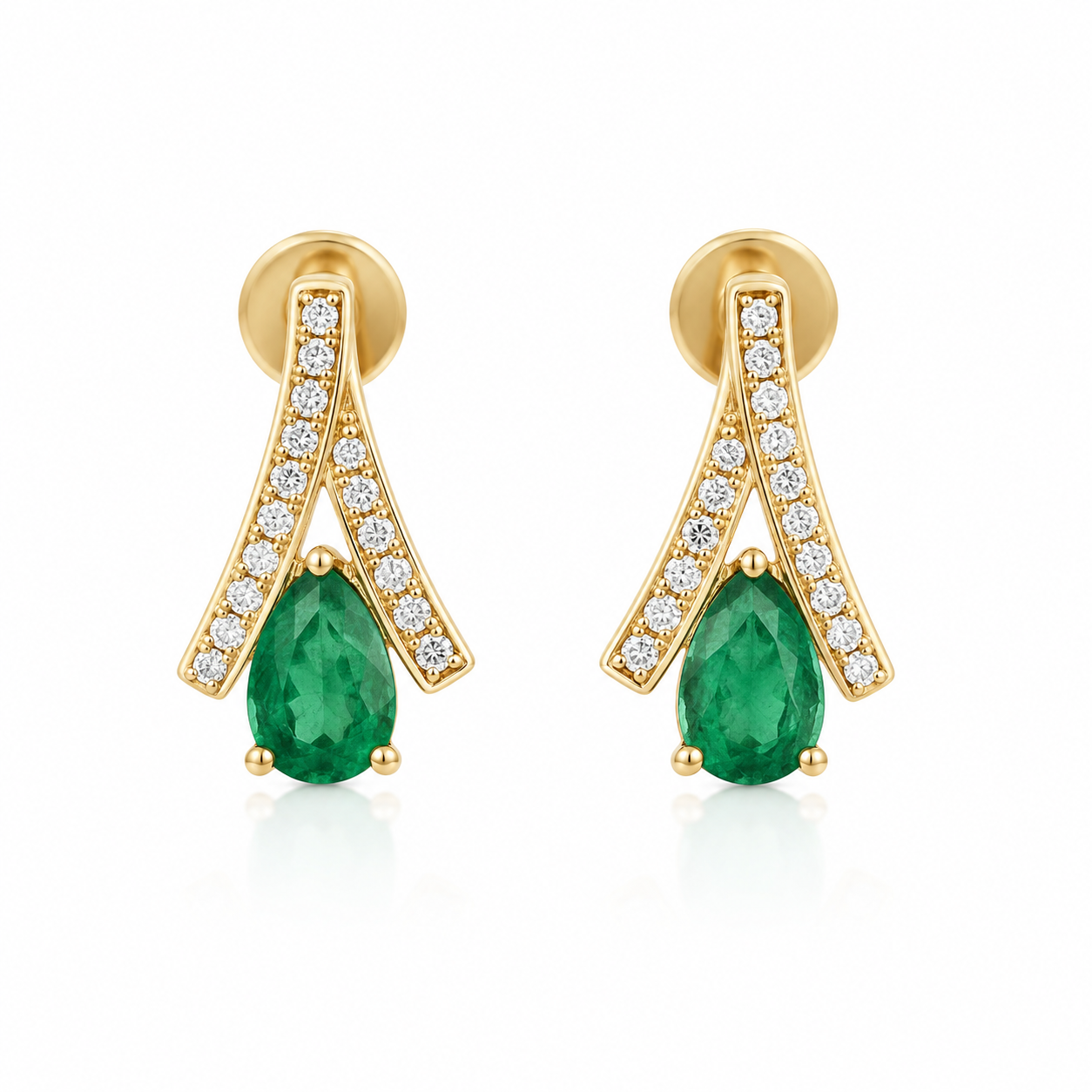 9kt Pear Emerald and Diamond Shaped Earrings