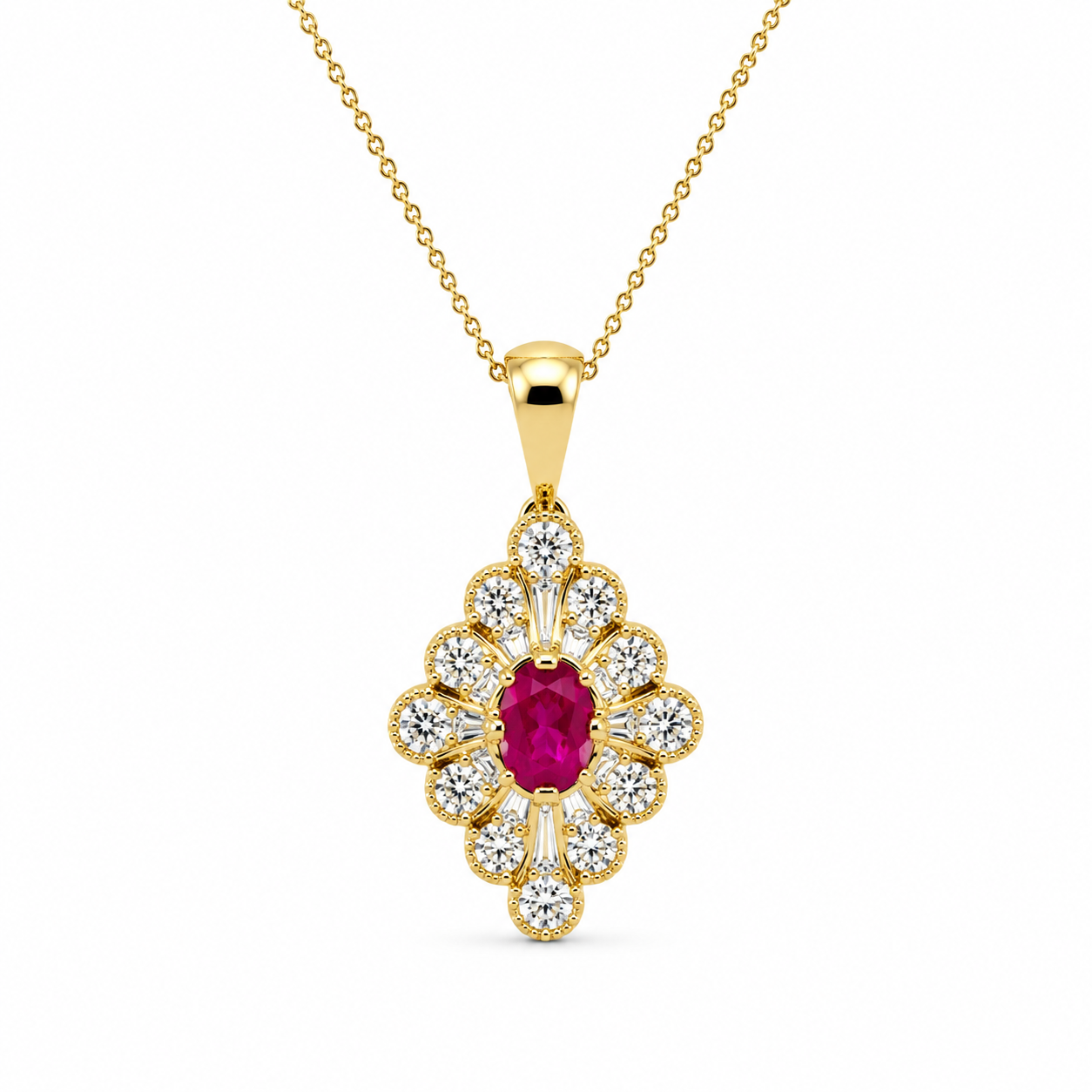 9kt Ruby and Diamond Vintage Style Pendant