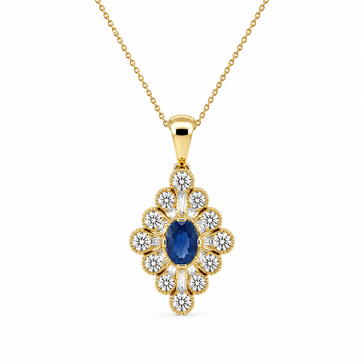 9kt Sapphire and Diamond Vintage Style Pendant