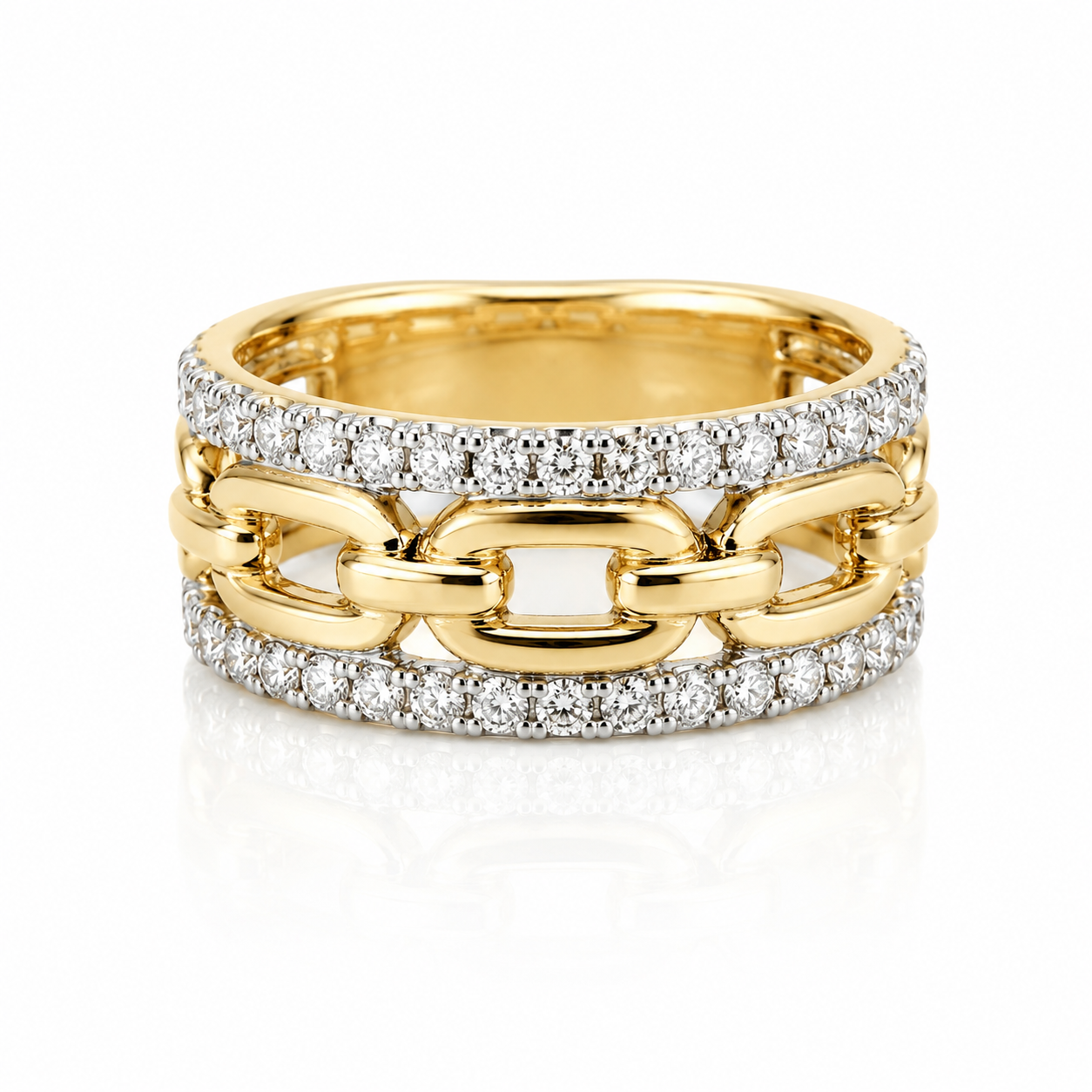 9kt Double Diamond Row and Link Dress Ring