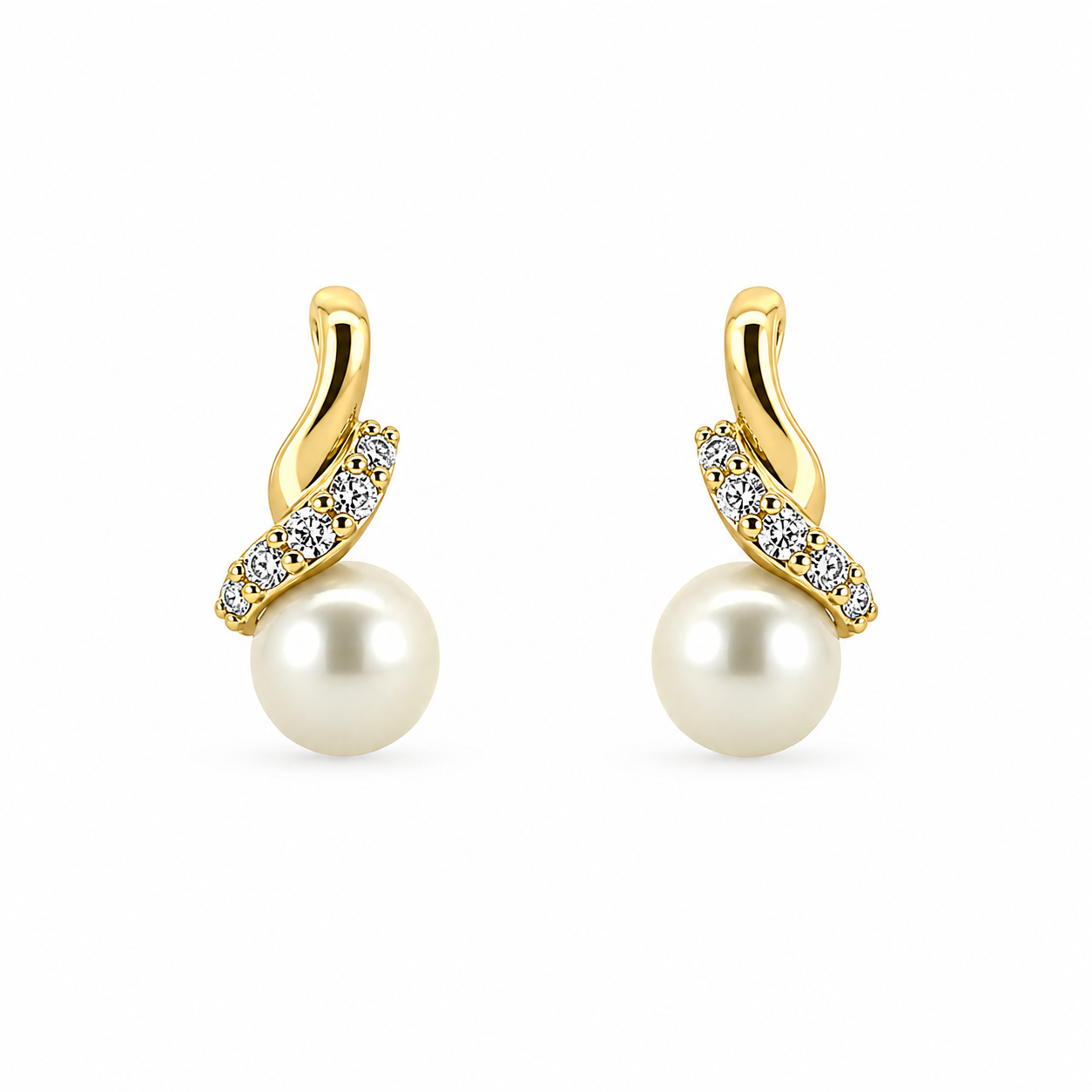 9kt Yellow Gold Pearl and Diamond Stud Earrings