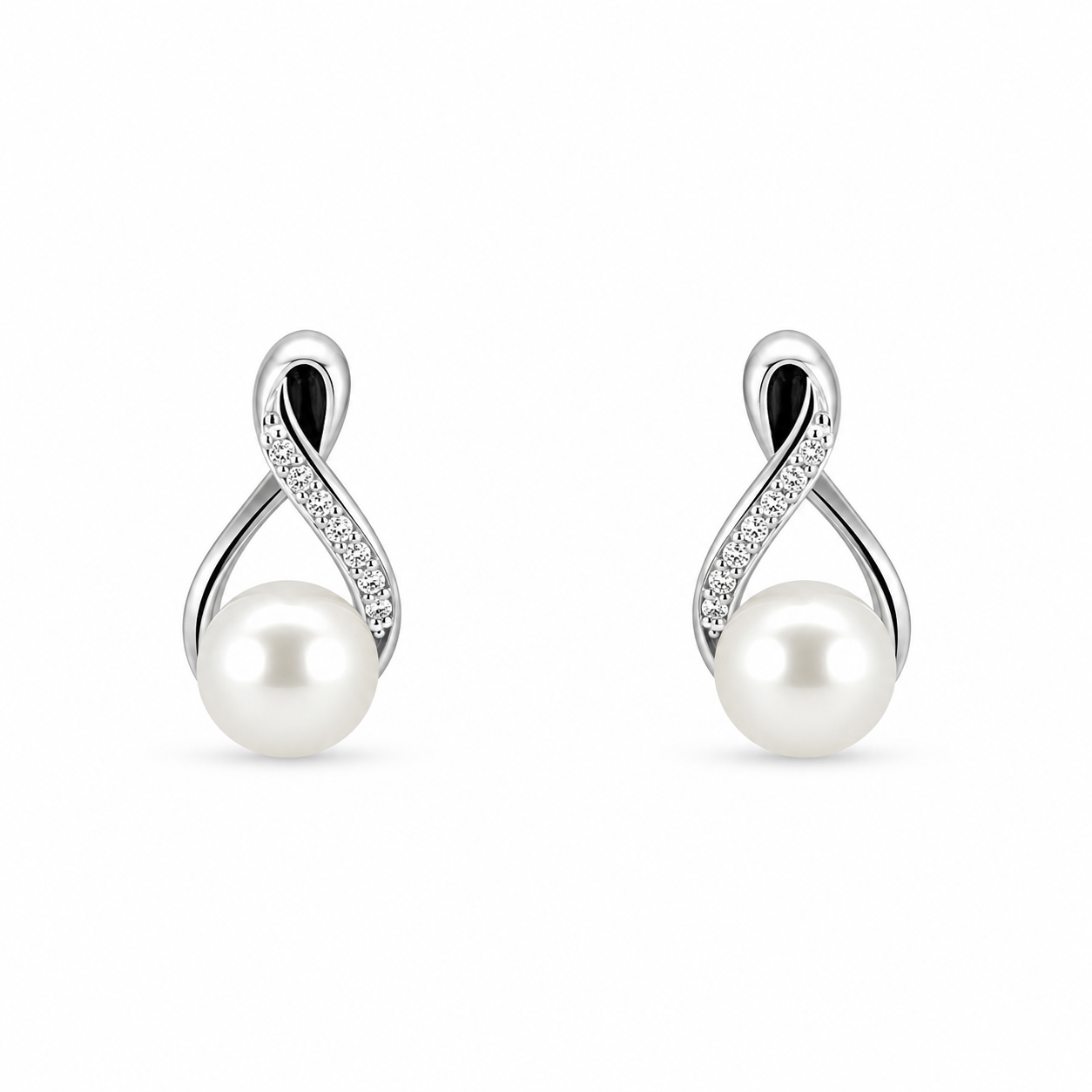 9kt White Gold Pearl and Diamond Stud Earrings
