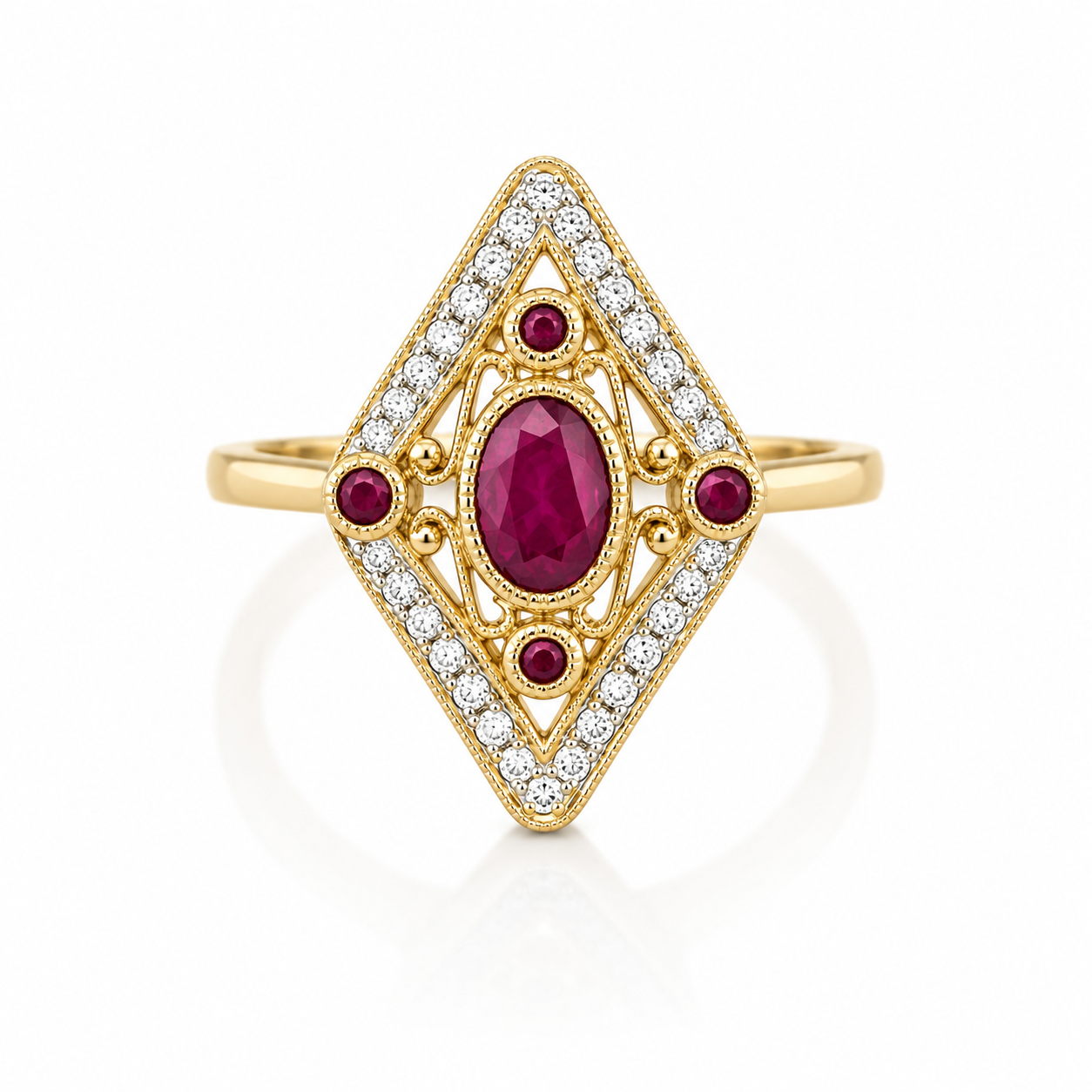 9kt Ruby and Diamond Art Deco Dress Ring