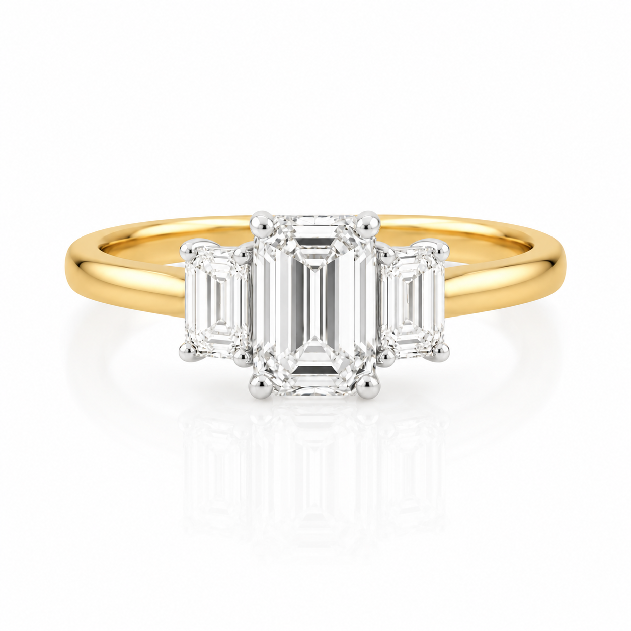 Lab Diamond 9kt Emerald Cut Three Stone Engagement Ring