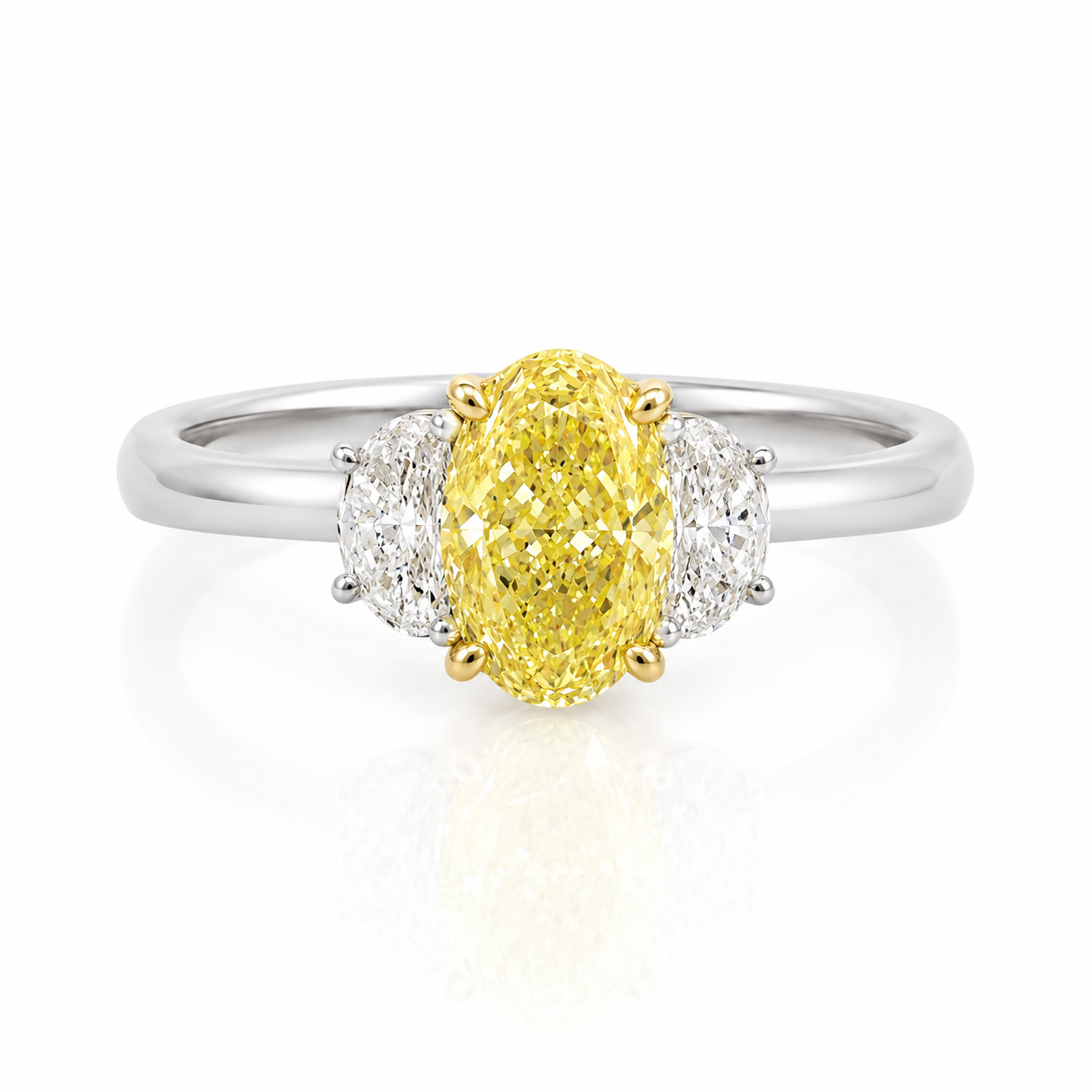 Lab Diamond Platinum Three Stone Yellow Engagement Ring