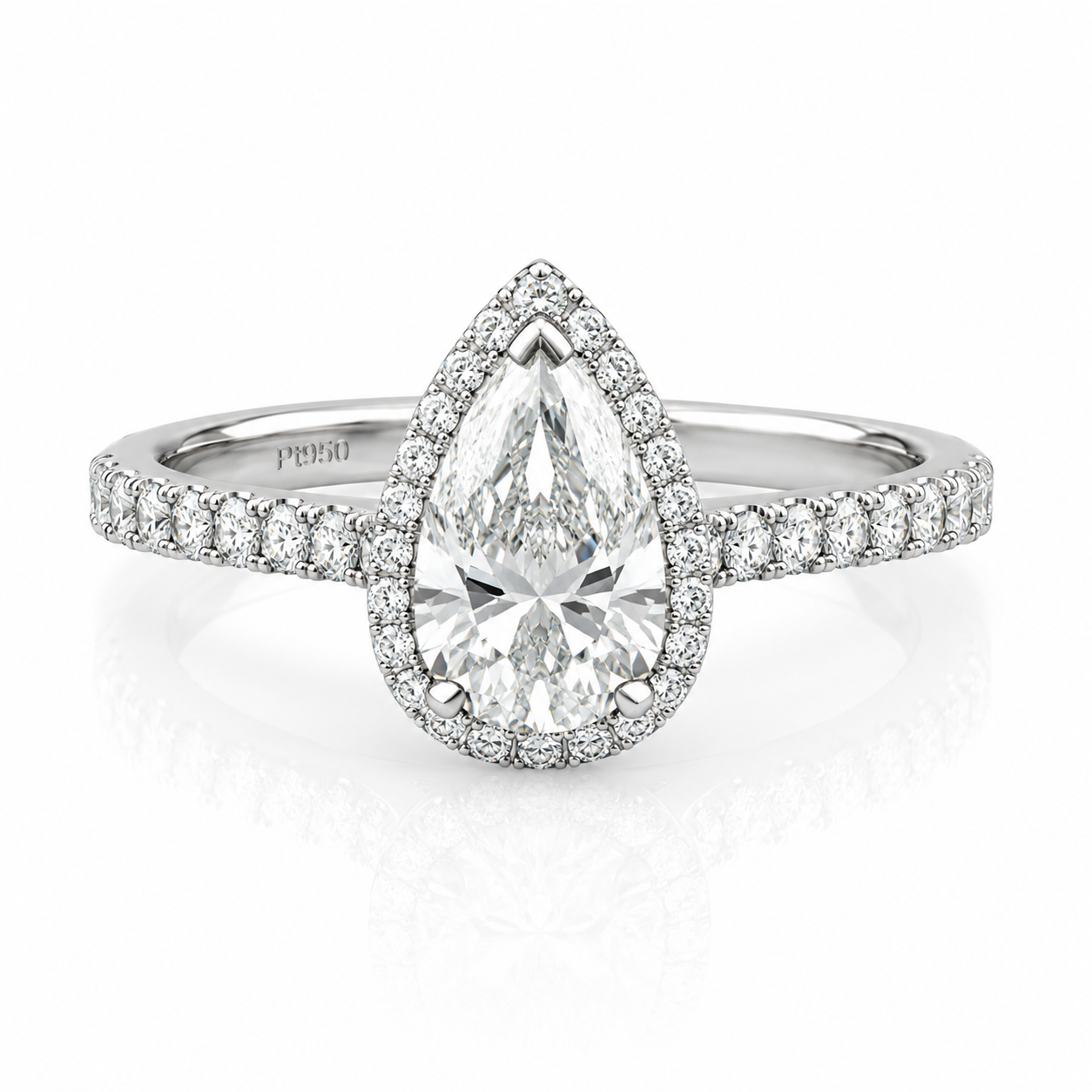 Lab Diamond Platinum Pear Halo Solitaire Engagement Ring