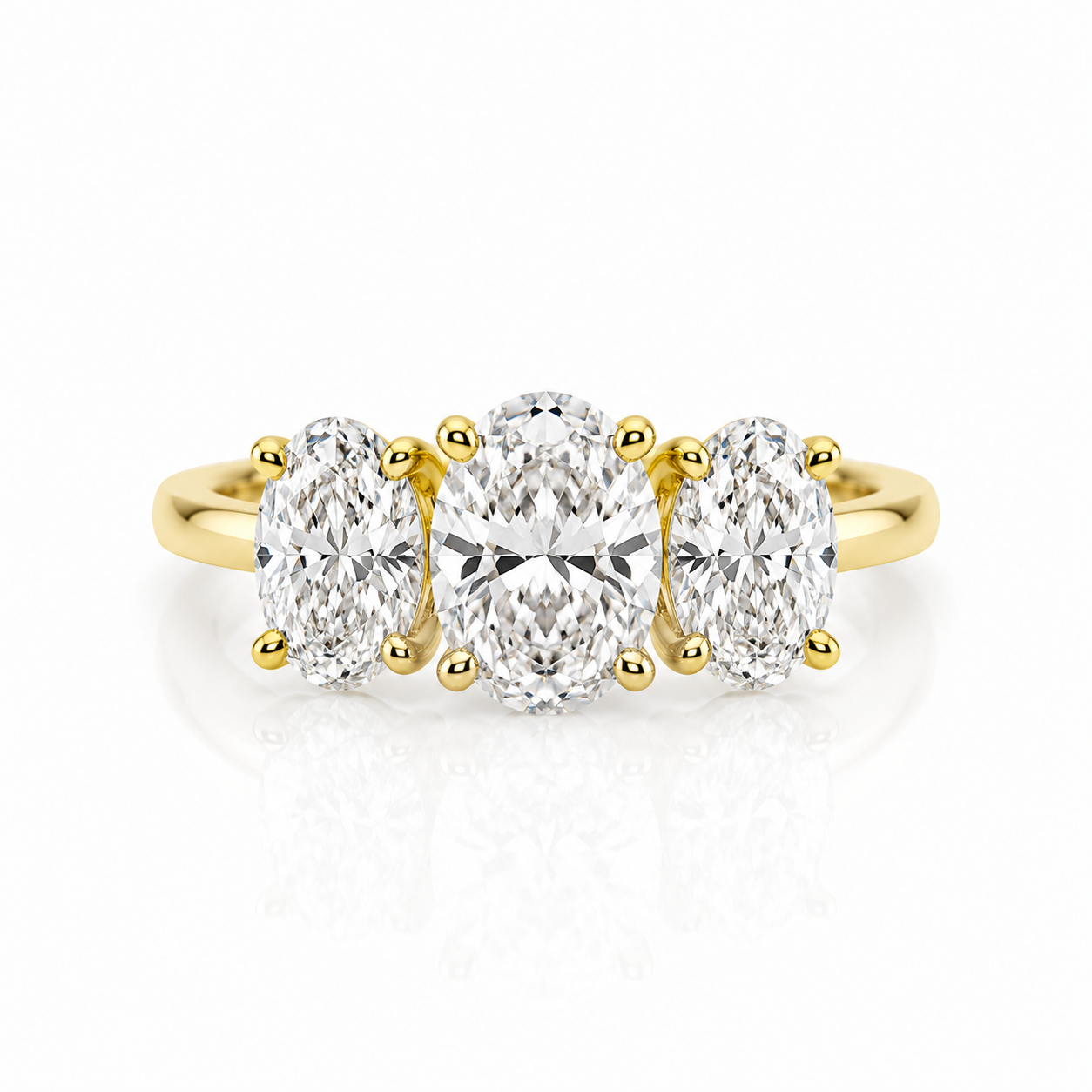 Lab Diamond 18kt Oval Cut Three Stone Engagement Ring