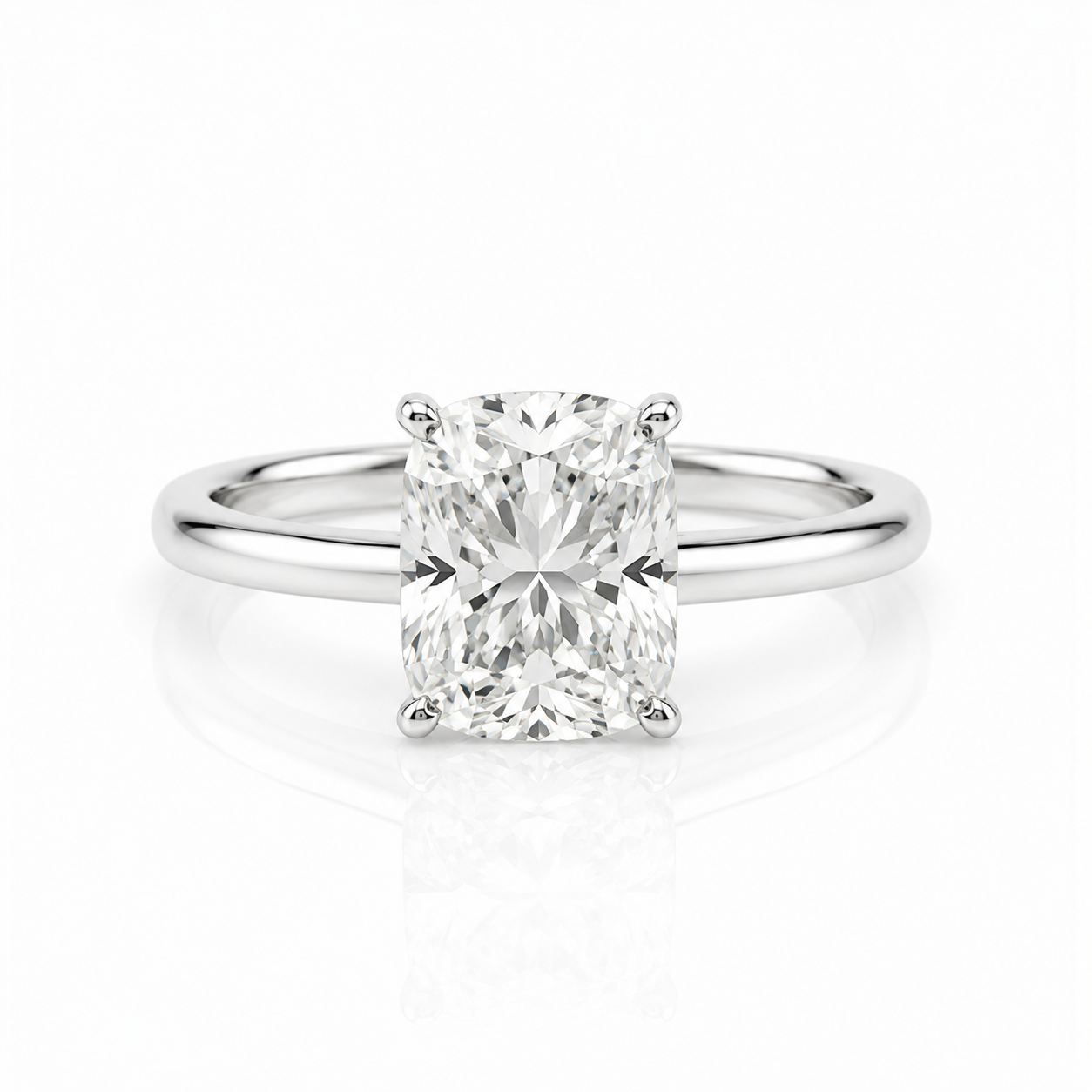 Lab Diamond Platinum Cushion Cut Solitaire Engagement Ring