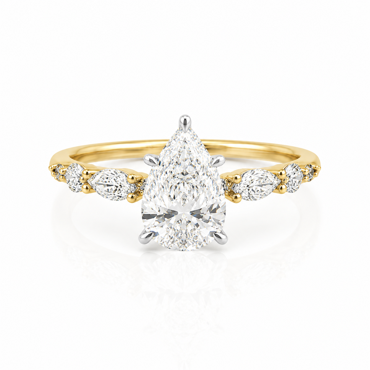 Lab Diamond 18kt Pear Solitaire Fancy Band Engagement Ring