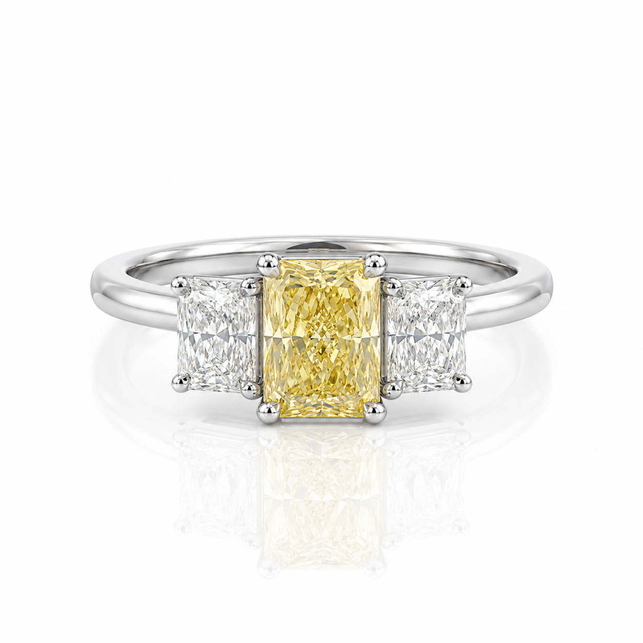 Lab Diamond Platinum Radiant Cut Three Stone Yellow Engagement Ring