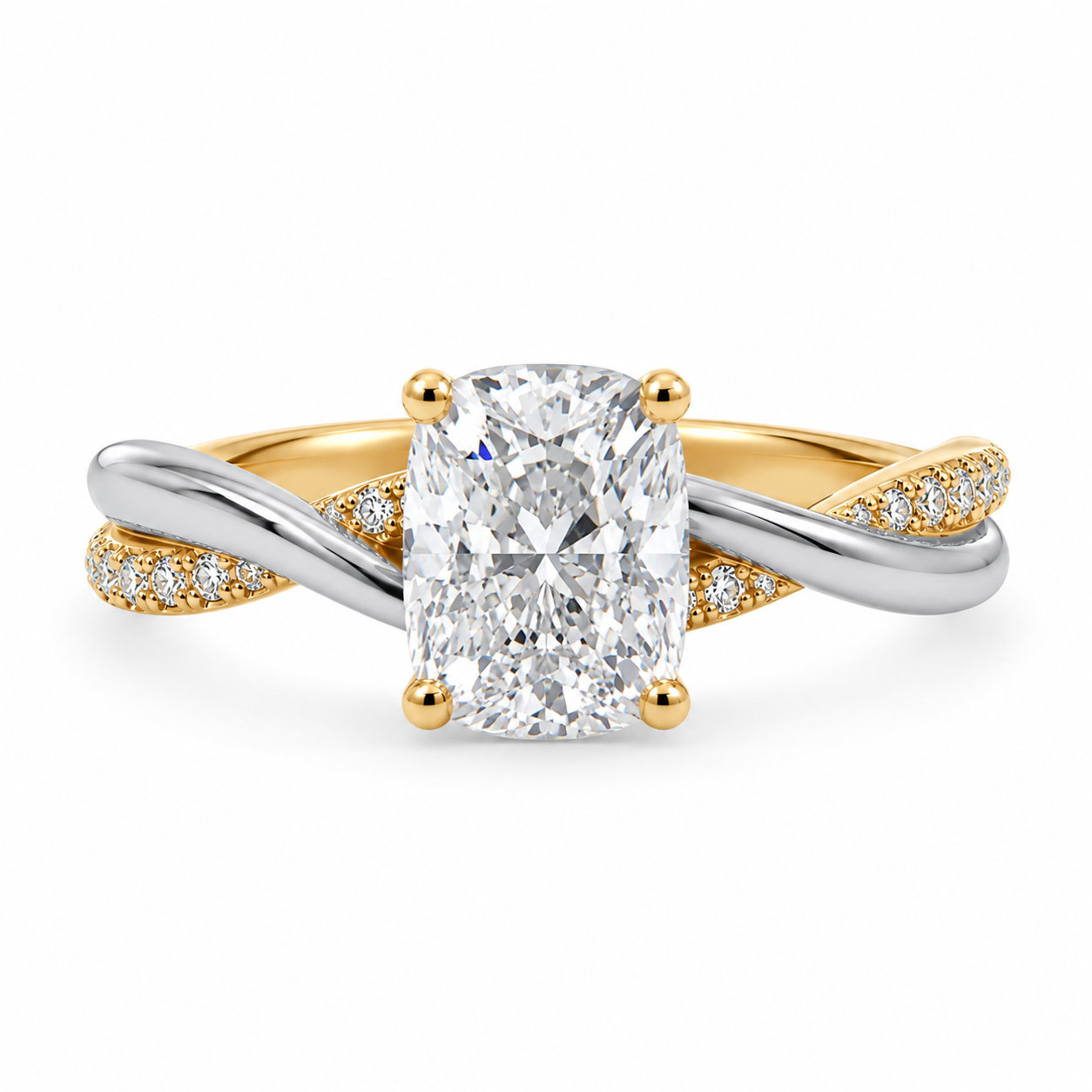 Lab Diamond 18kt/Platinum Cushion Cut Twist Engagement Ring