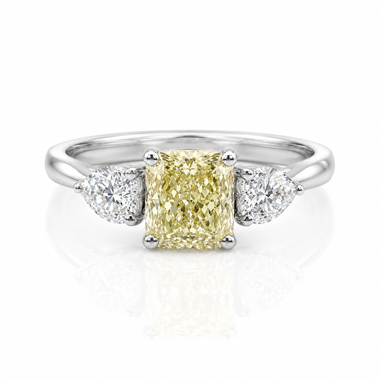 Lab Diamond Platinum Three Stone Yellow Engagment Ring
