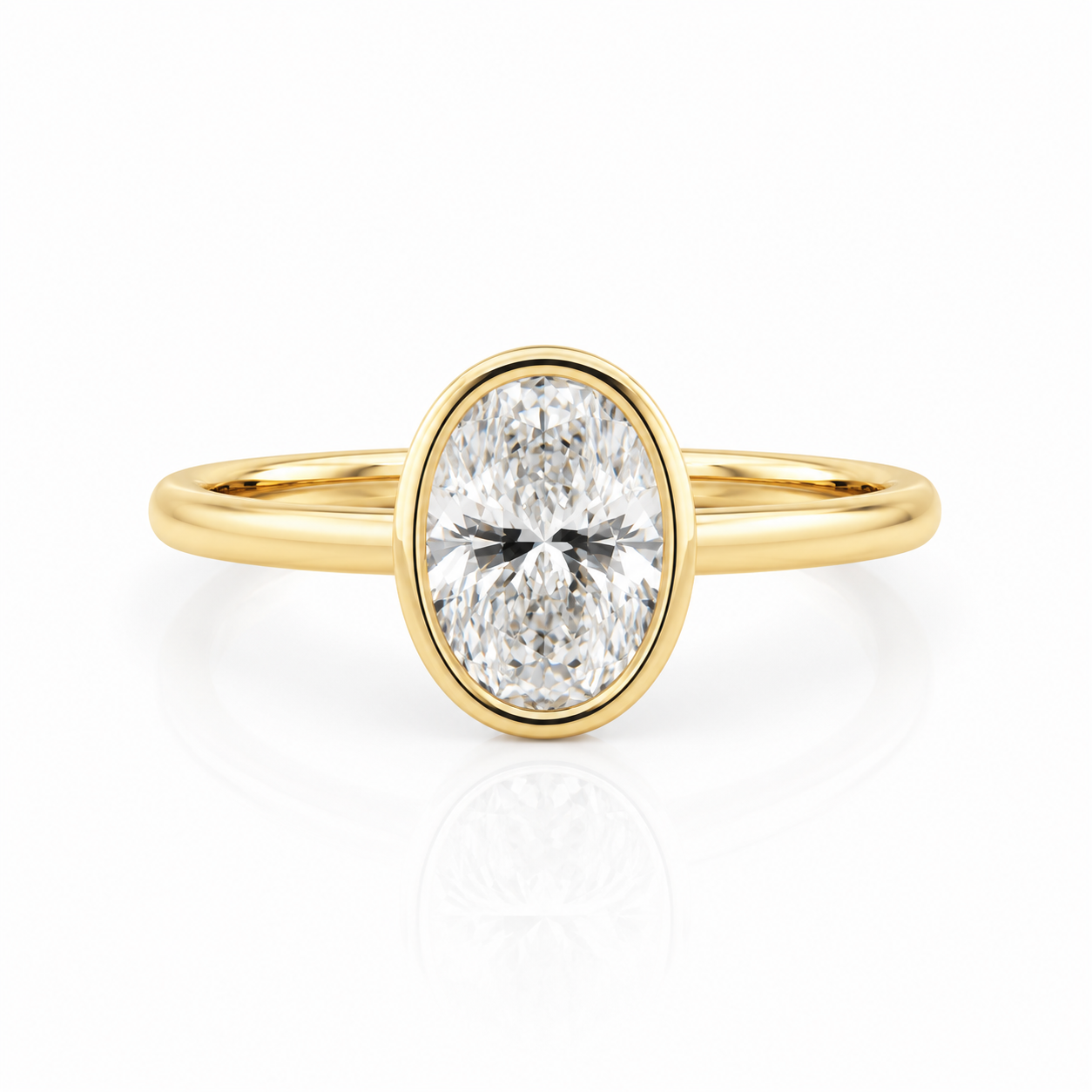 Lab Diamond 18kt Oval Solitaire Bezel set Engagement Ring