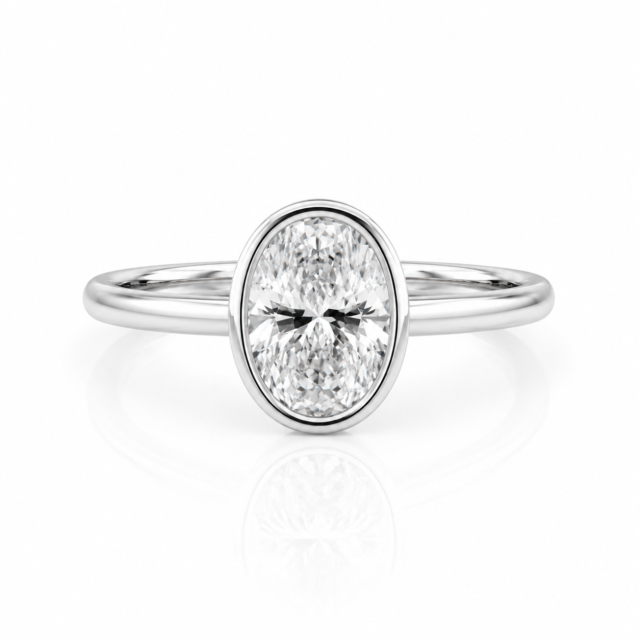 Lab Diamond Platinum Oval Solitaire Bezel set Engagement Ring