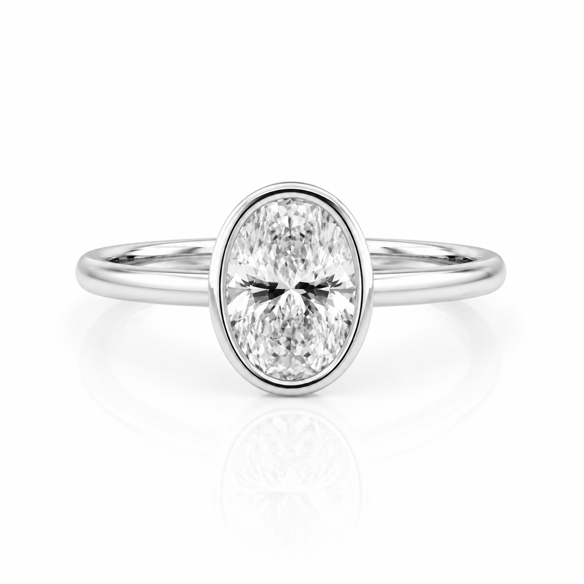 Lab Diamond Platinum Oval Solitaire Bezel set Engagement Ring