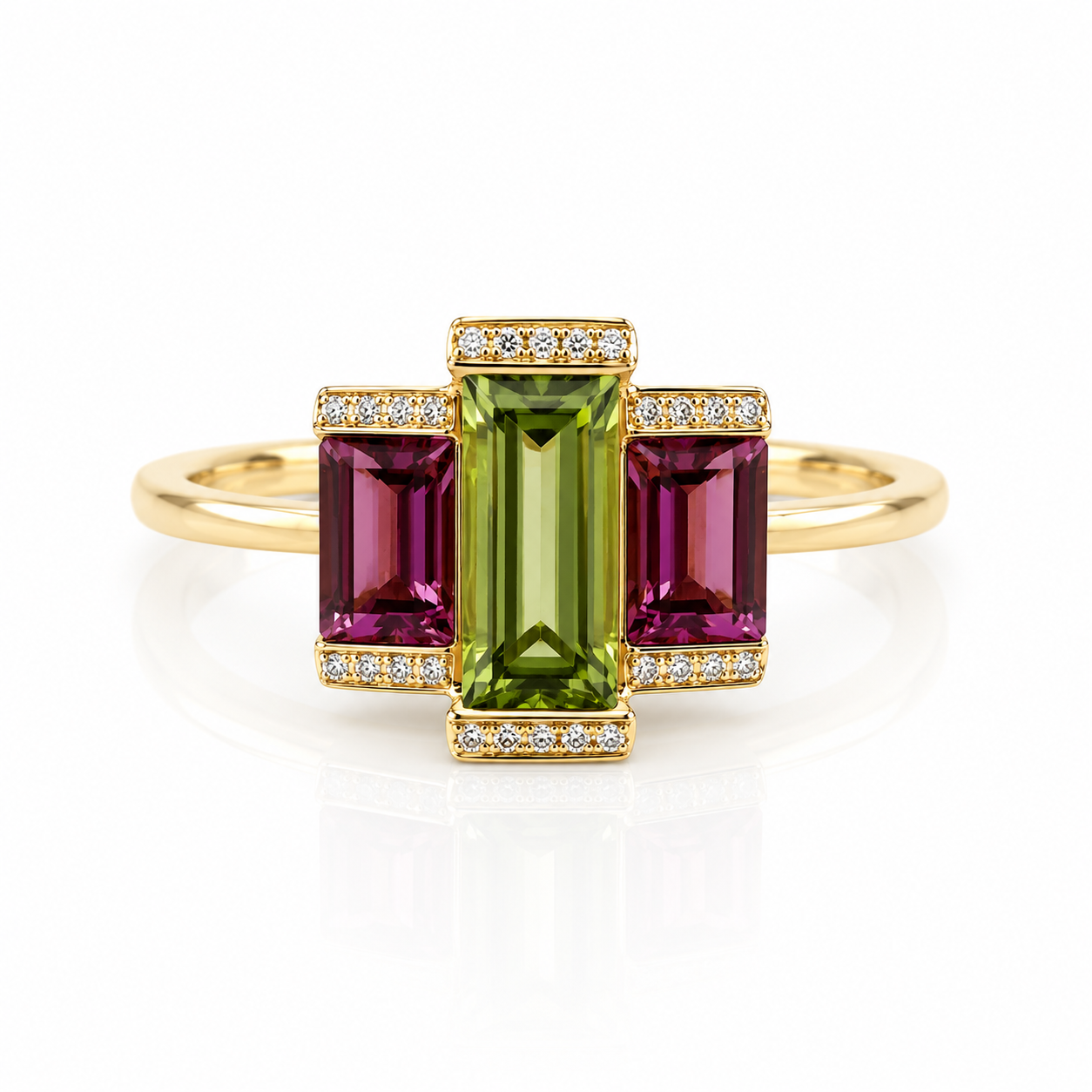 18kt Pink Tourmaline, Peridot and Diamond Dress Ring