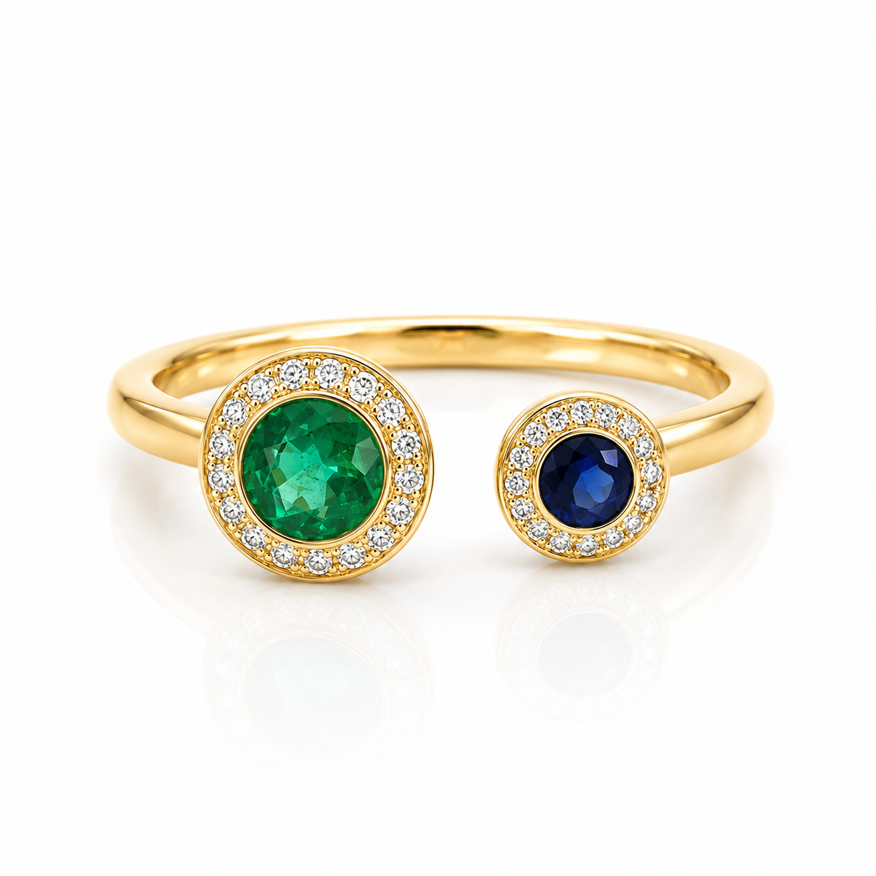 18kt Emerald, Sapphire and Diamond Open End Dress Ring