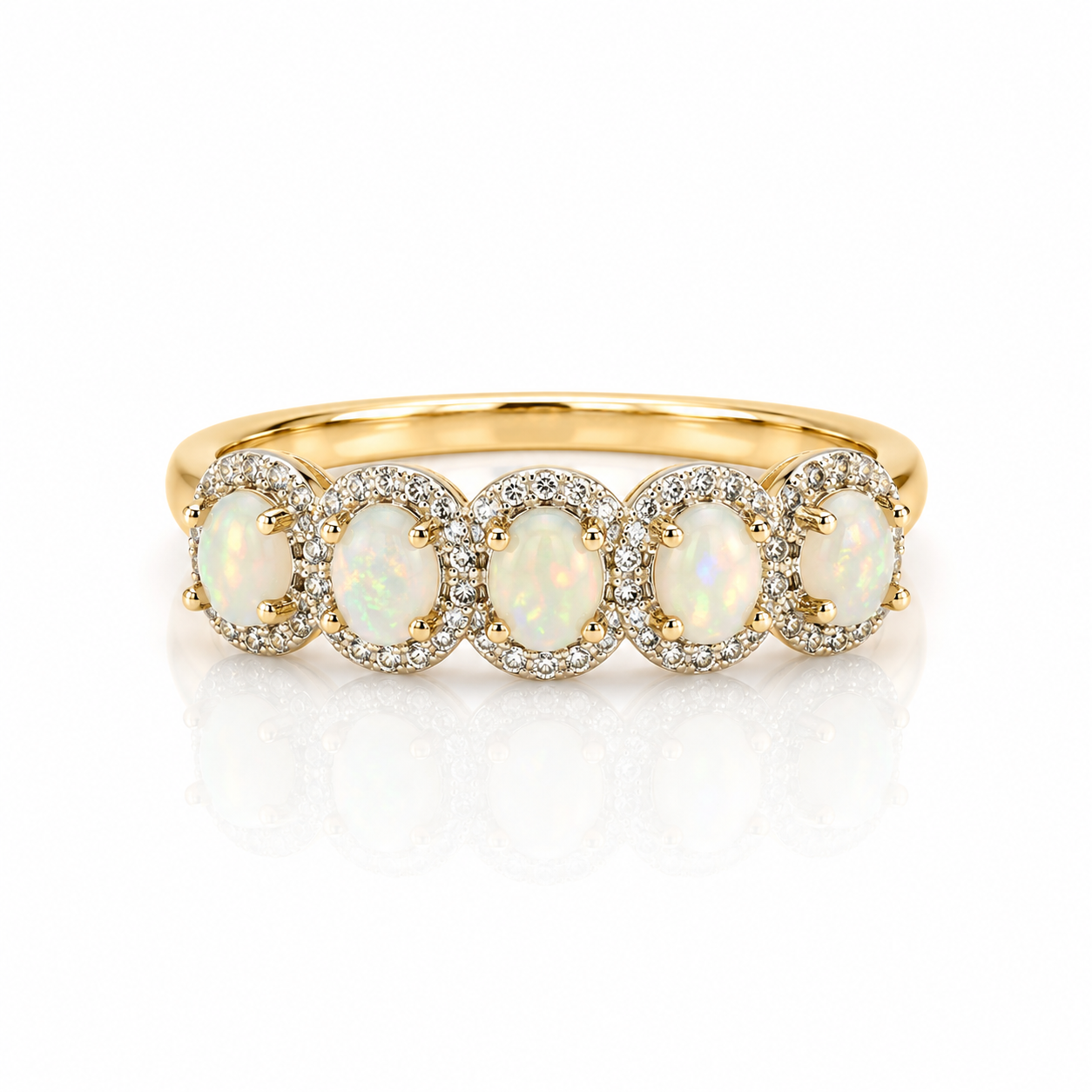 9kt Five Stone Opal and Diamond Dress Ring