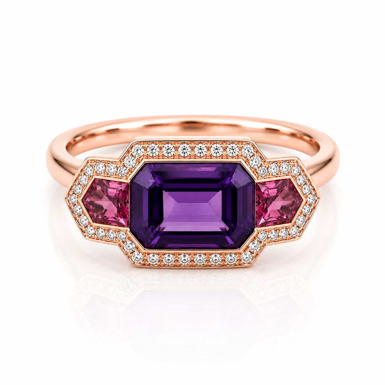 18kt Amethyst, Pink Tourmaline and Diamond Dress Ring