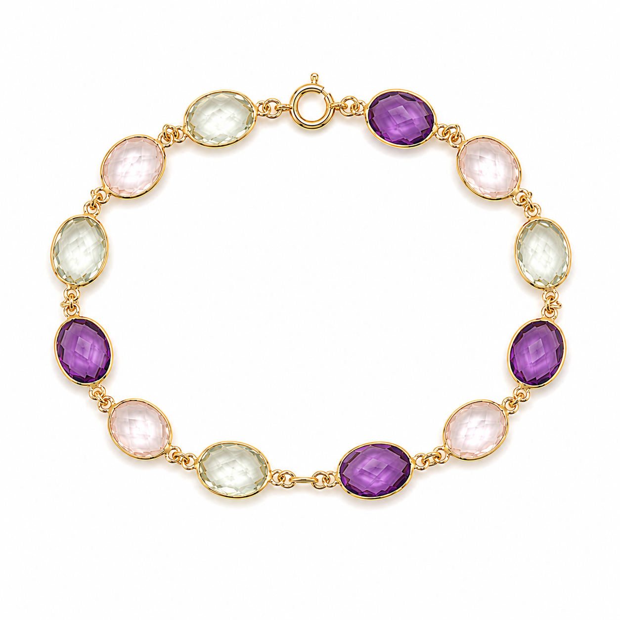 18kt Amethyst, Rose Quartz and Green Amethyst