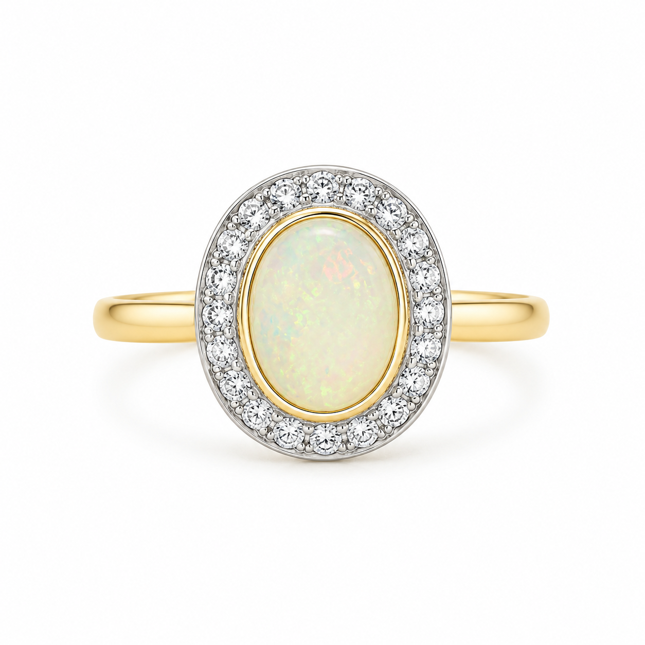 9kt Opal and Diamond Bezel Set Dress Ring