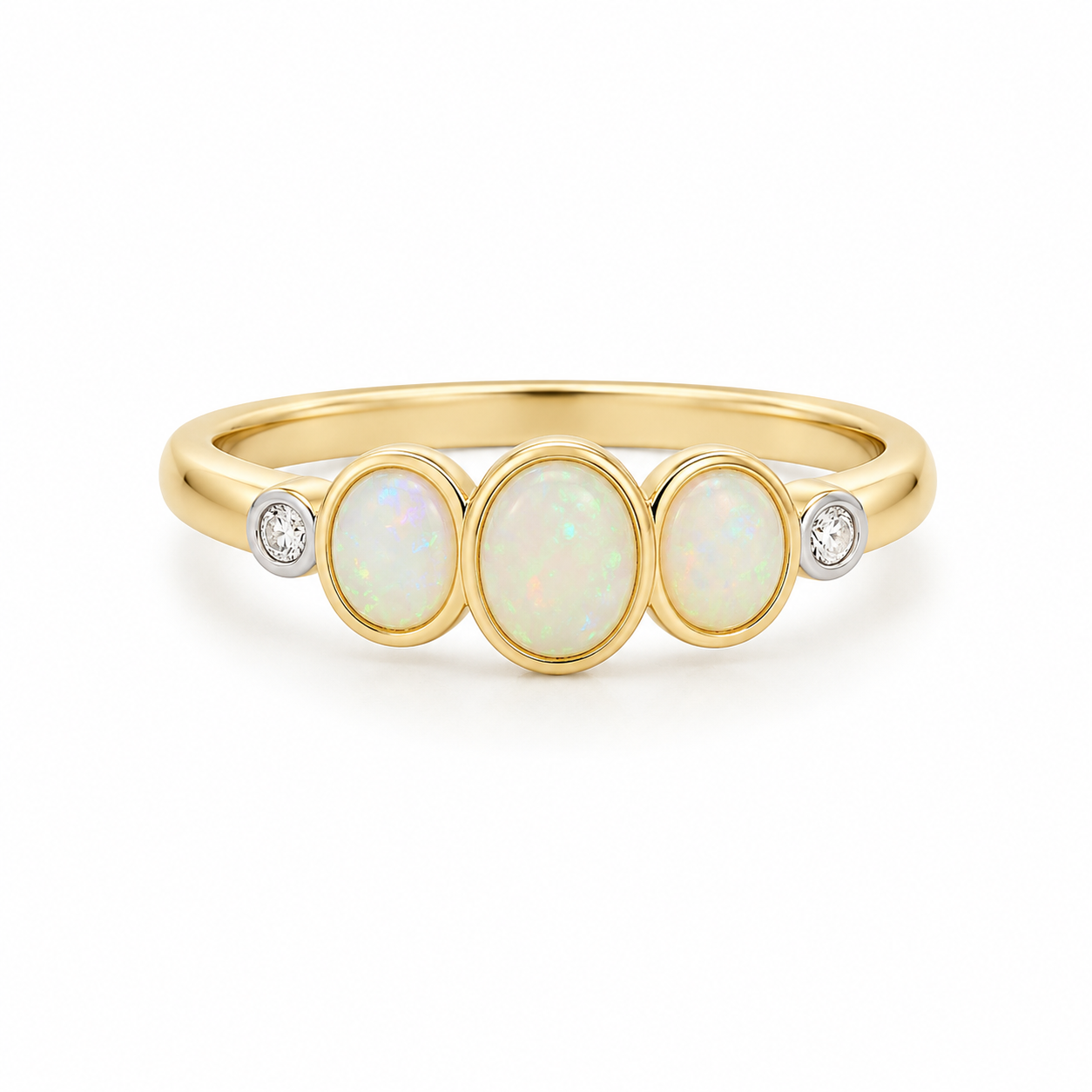 9kt Opal and Diamond Bezel Set Dress Ring