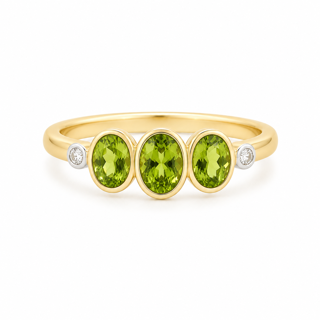 9kt Peridot and Diamond Bezel Set Dress Ring