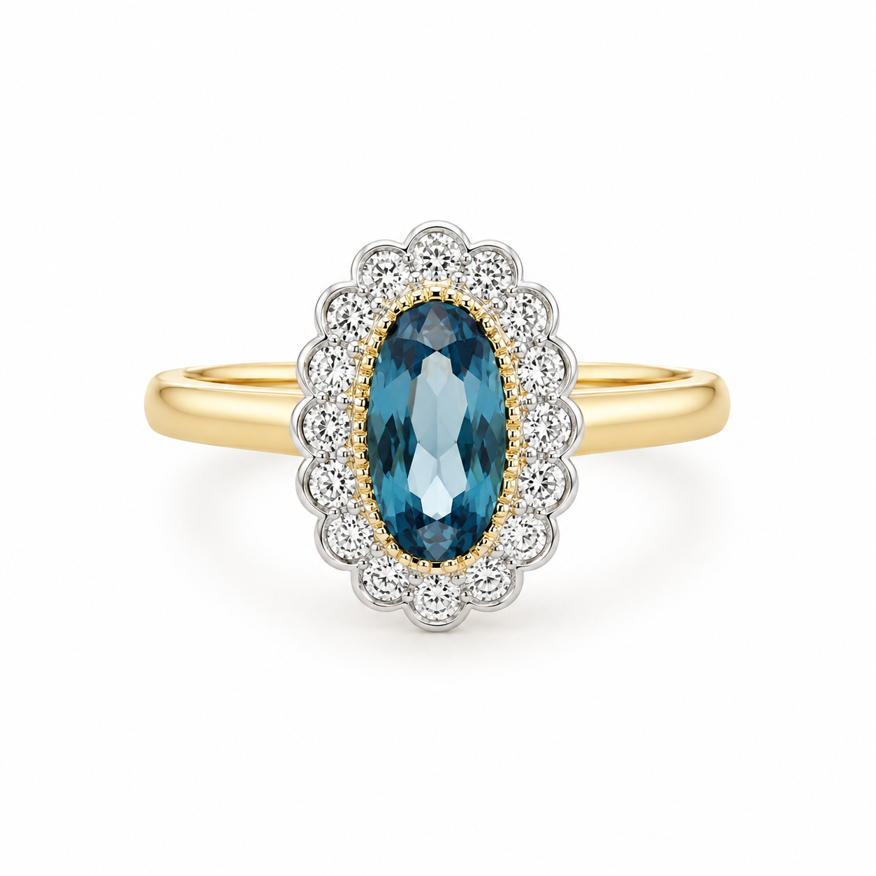 9kt London Blue Topaz and Diamond Cluster Dress Ring