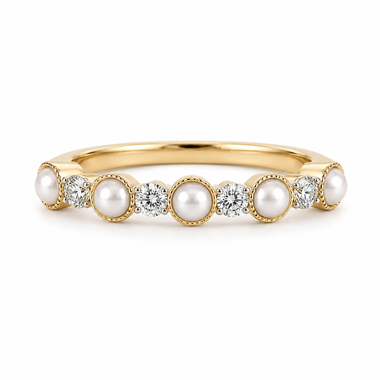9kt Pearl and Diamond Band
