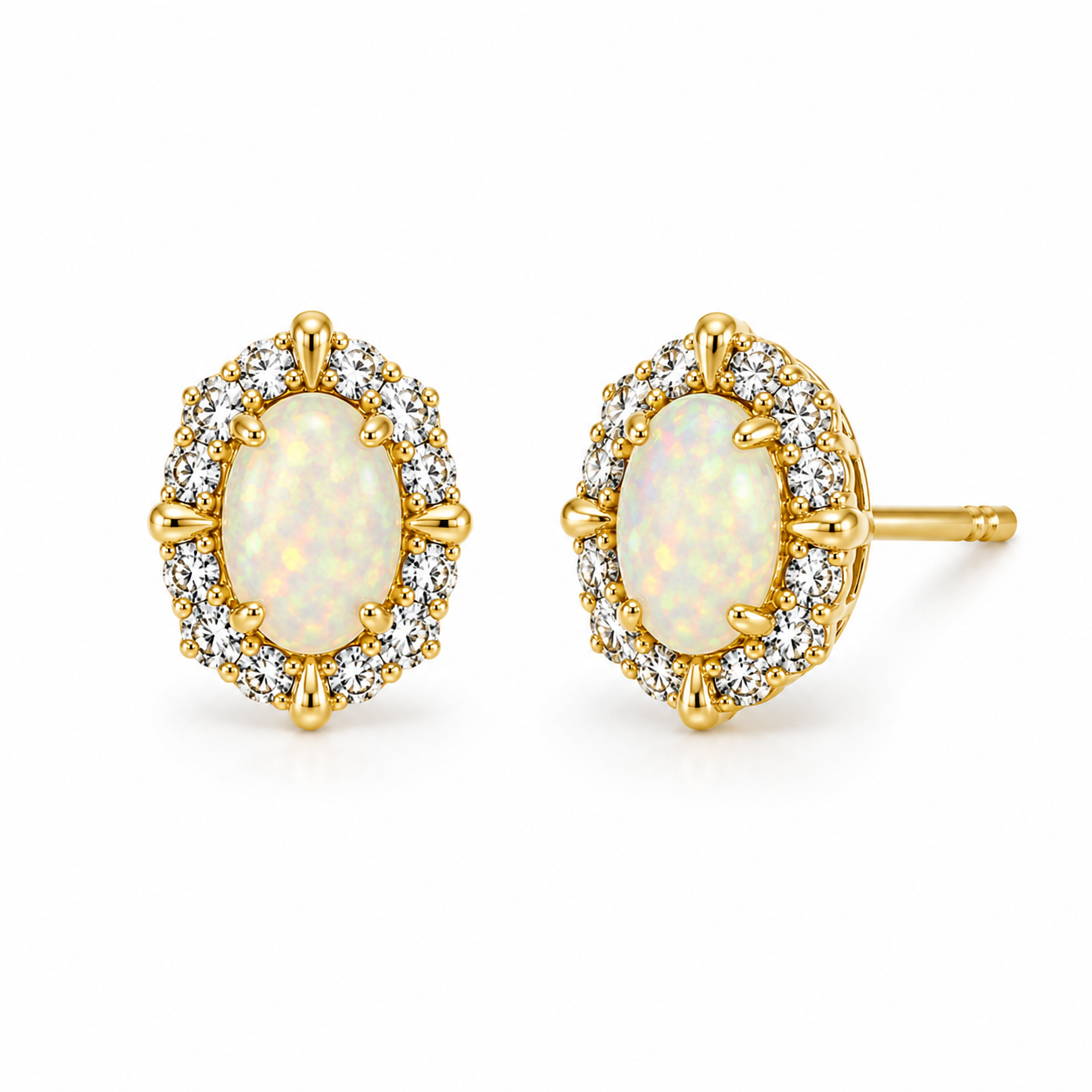 9kt Opal and Diamond Cluster Earrings