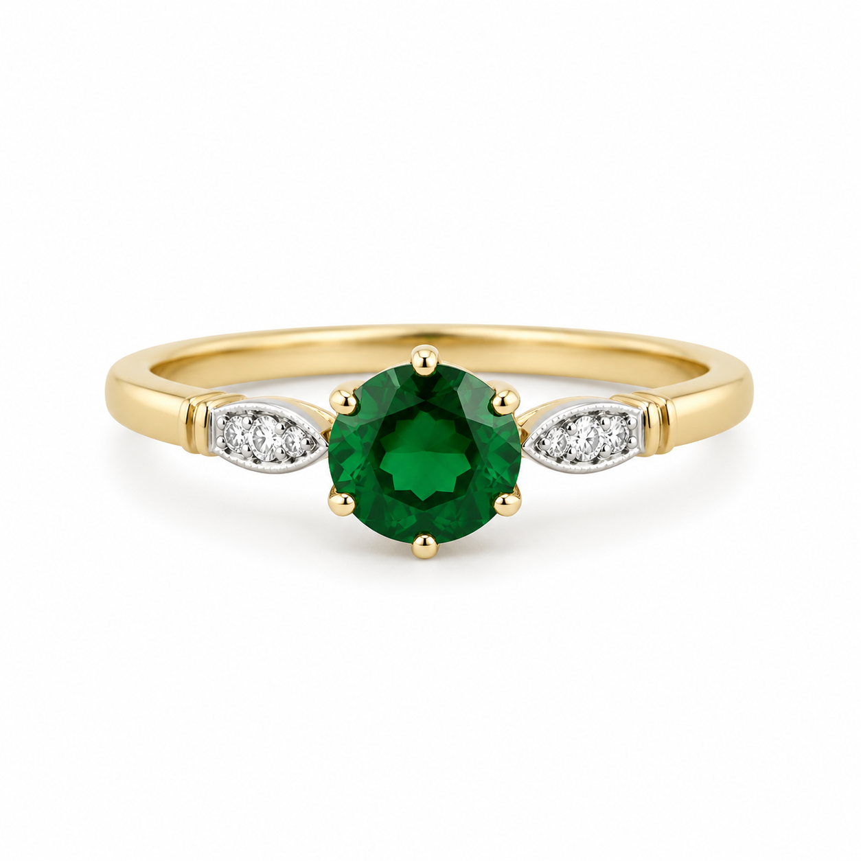 9kt Emerald and Diamond Solitaire Ring