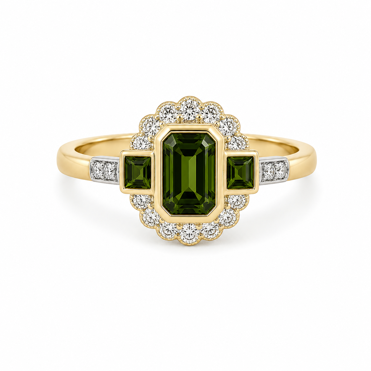 9kt Green Tourmaline and Diamond Dress Ring