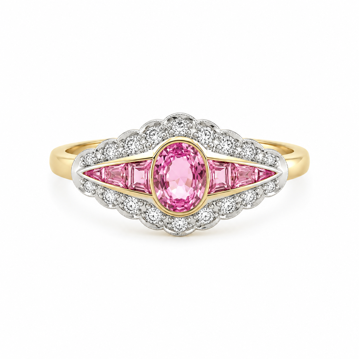 9kt Pink Sapphire and Diamond Dress Ring