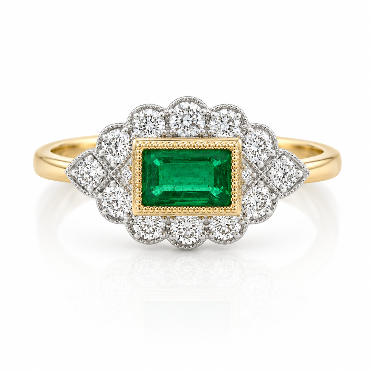9kt Emerald and Diamond Dress Ring