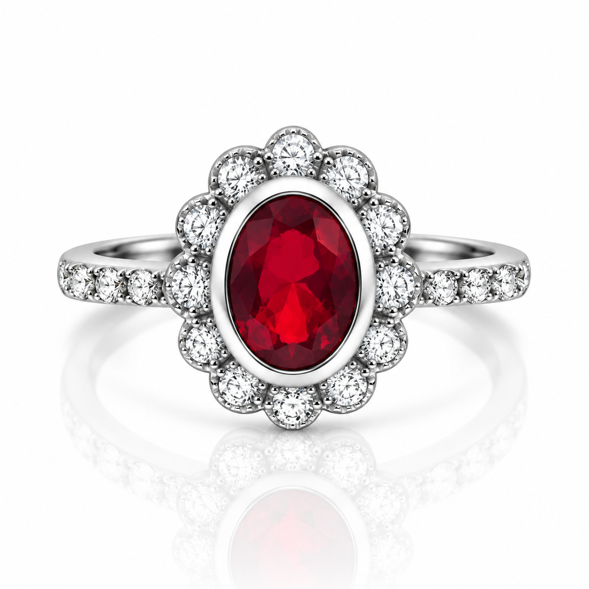 Red Oval CZ Dress Ring