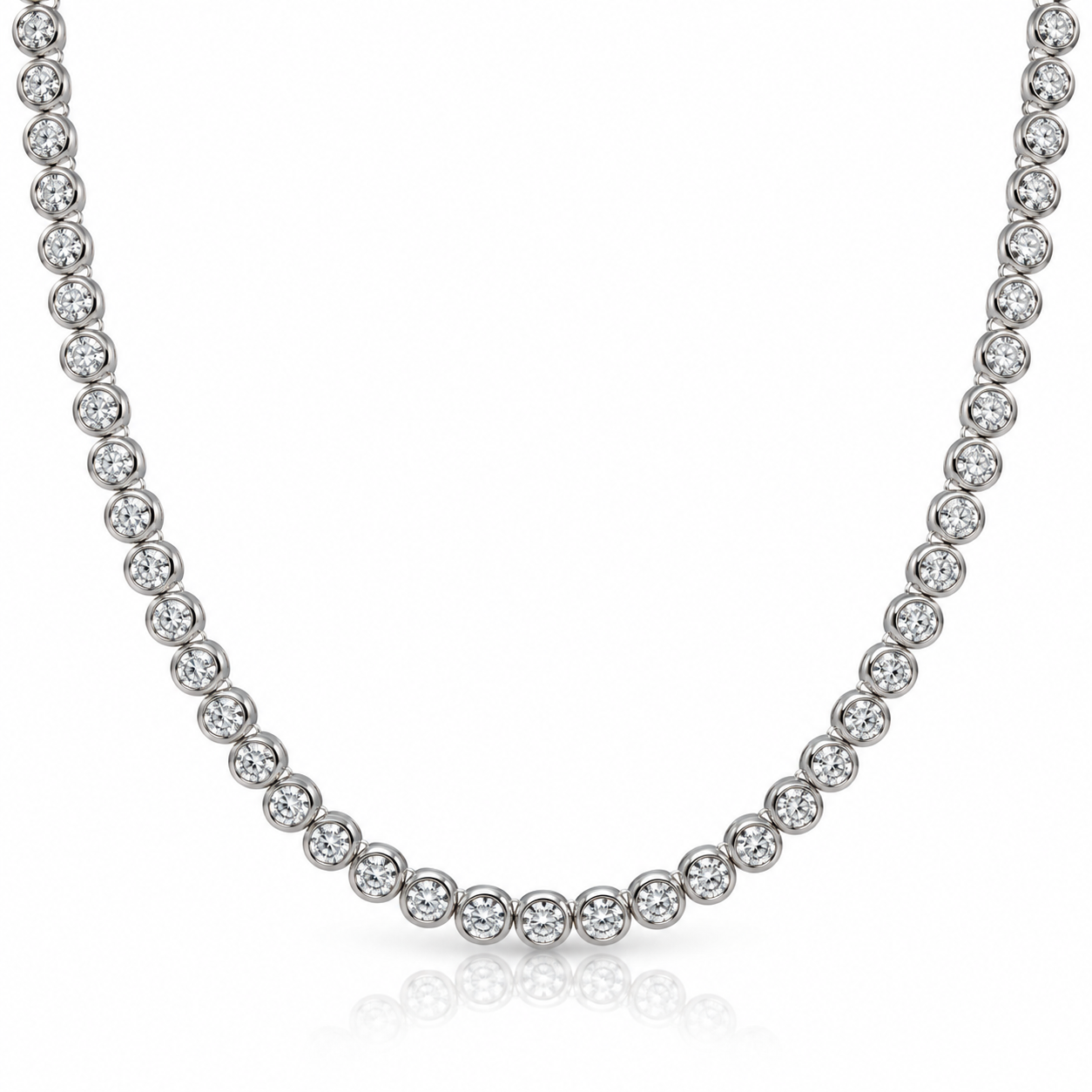 Round CZ Bezel Set Tennis Necklace