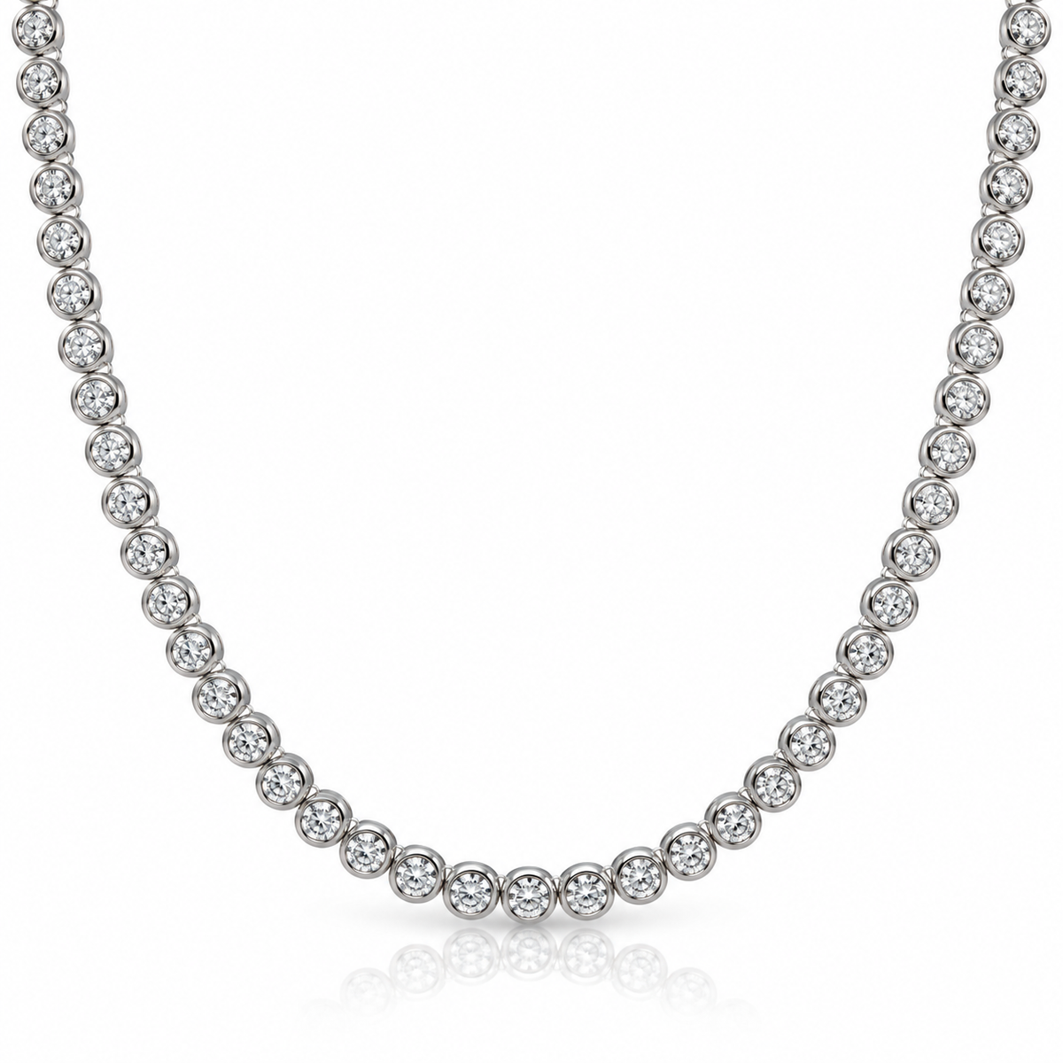 Round CZ Bezel Set Tennis Necklace