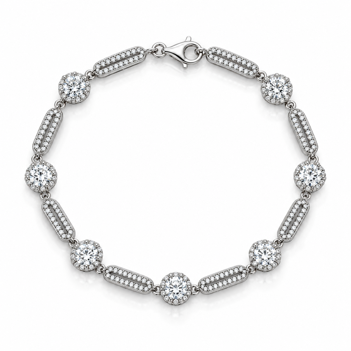 Round CZ and Bar Tennis Bracelet