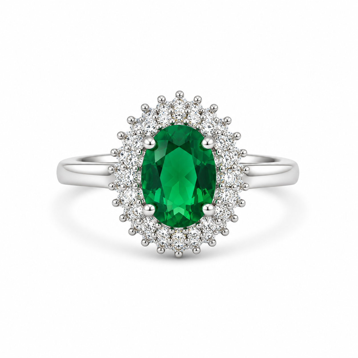 Green Oval CZ Double Halo Dress Ring